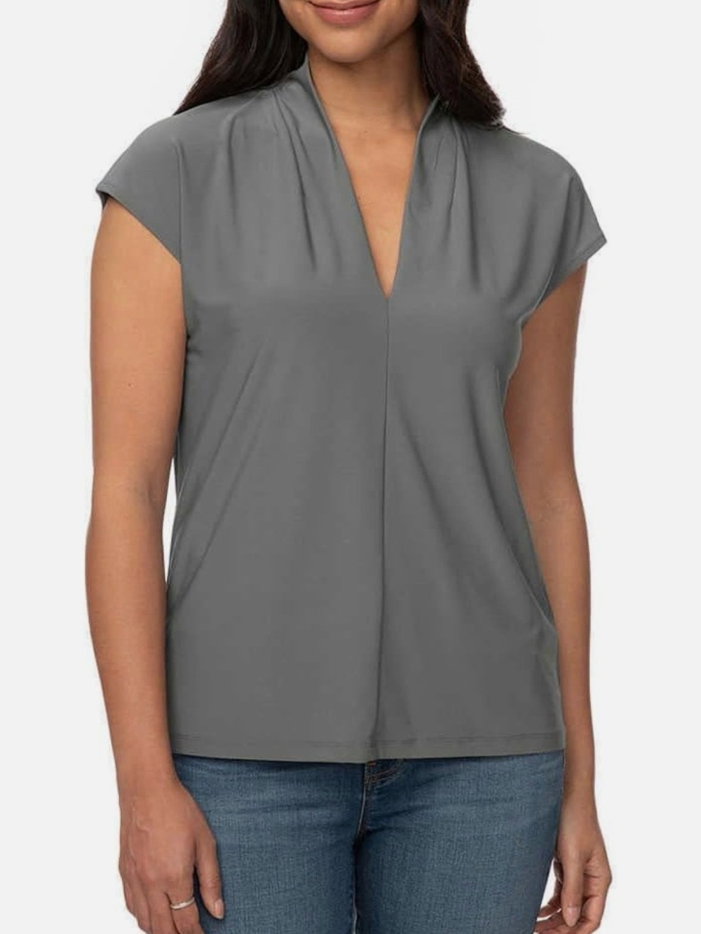 Buffalo David Bitton Women’s ' V-Neck Short Sleeve Blouse Sedona Sage Gray Sz XL
